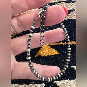 ❤️ Anklet Desert Pearls Native Made 3-4mm 7+2” Adj Bracelet 9 Gms Oxidized 925